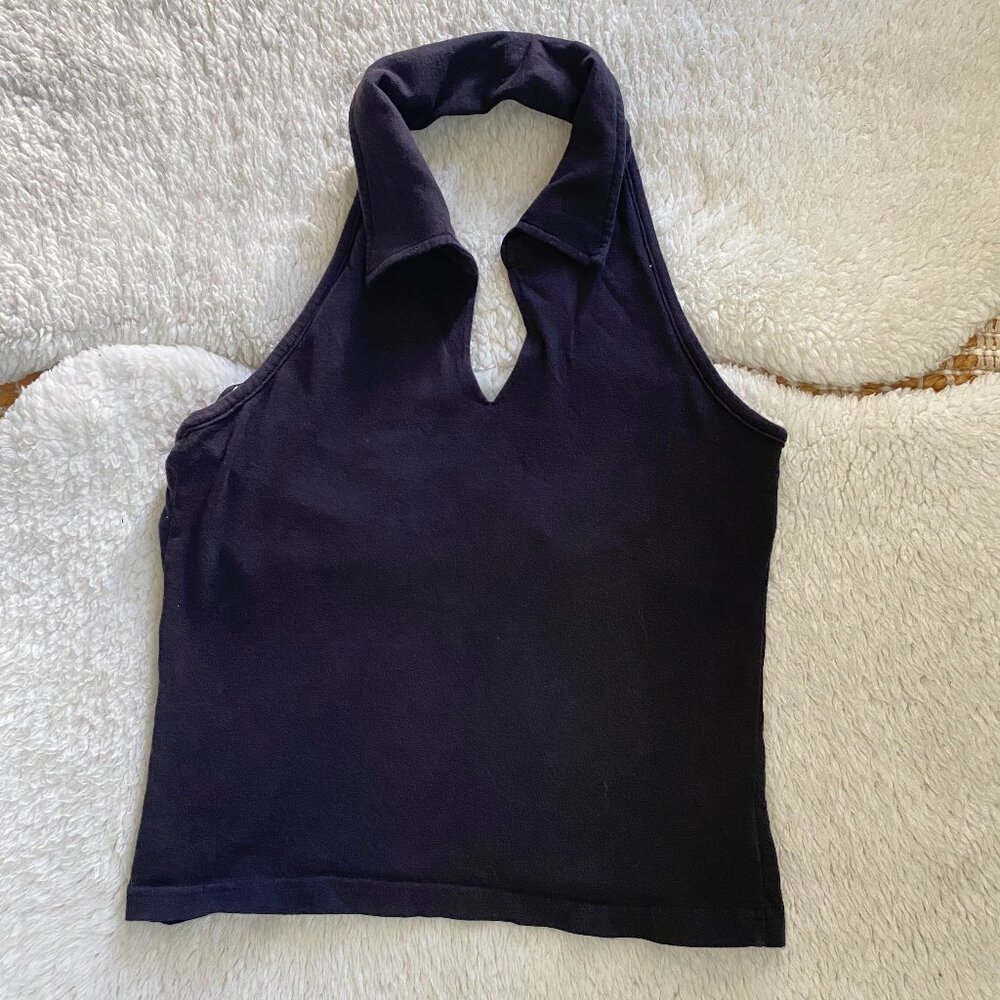 Gloria Vanderbilt Vintage Y2K V-Neck Collared Sleeveless Top – Black, Petite Sma